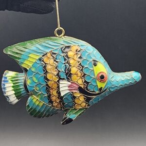 Beautiful Vintage Chinese Cloisonne Enamel Multi Color Fish Ornament